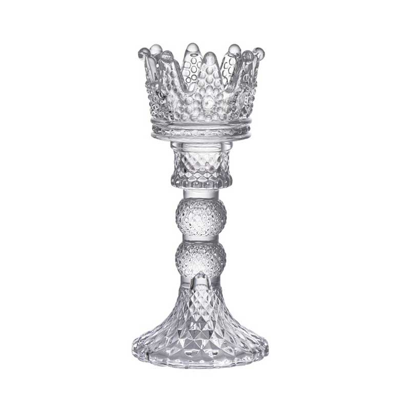 Crown Embossed Glass Candlestick Holder