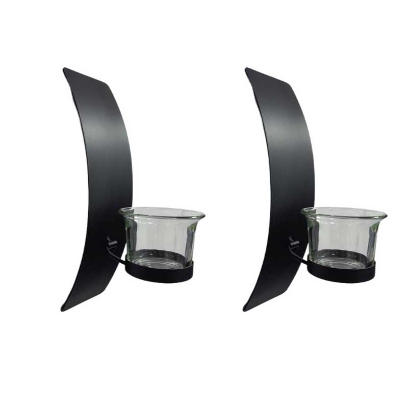 Minimalist Curved Iron Wall Sconce Candle Holder Color:Black 2