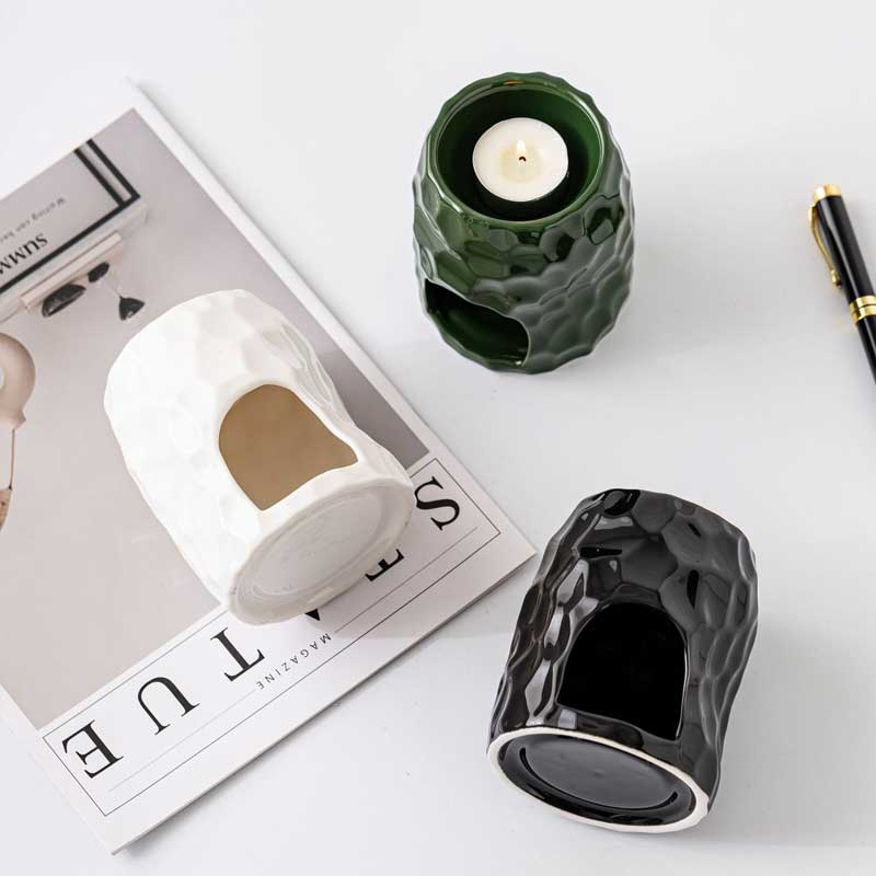 Rock-like Texture Arched Opening Ceramic Aroma Diffuser & Candle Holder Color:Green 1