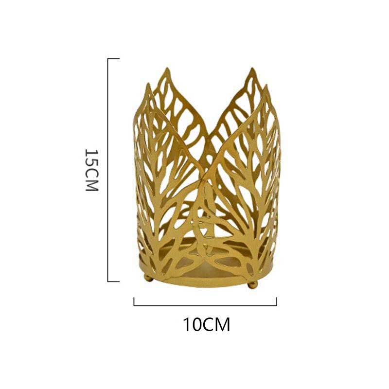 Vintage Hollow Leaf Wrought Iron Candlestick Holder Color:Golden
