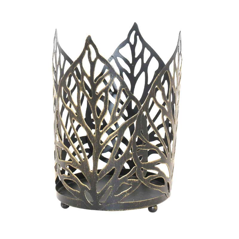 Vintage Hollow Leaf Wrought Iron Candlestick Holder