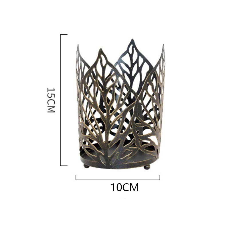 Vintage Hollow Leaf Wrought Iron Candlestick Holder Color:Black