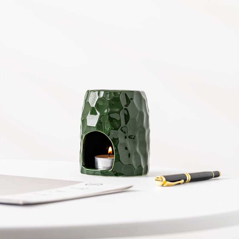 Rock-like Texture Arched Opening Ceramic Aroma Diffuser & Candle Holder Color:Green 2