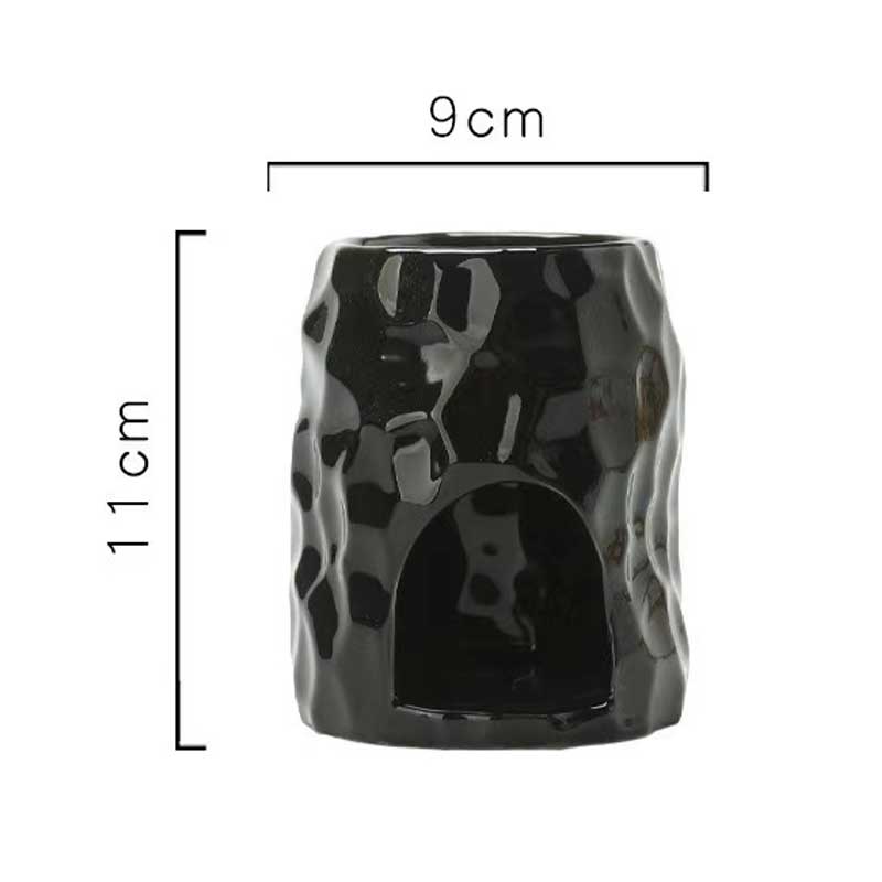 Rock-like Texture Arched Opening Ceramic Aroma Diffuser & Candle Holder Black