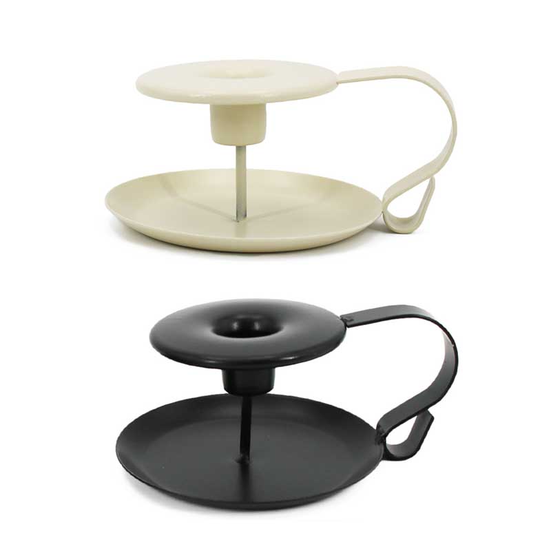 Vintage  Black and White Iron Candle Holder with Handle