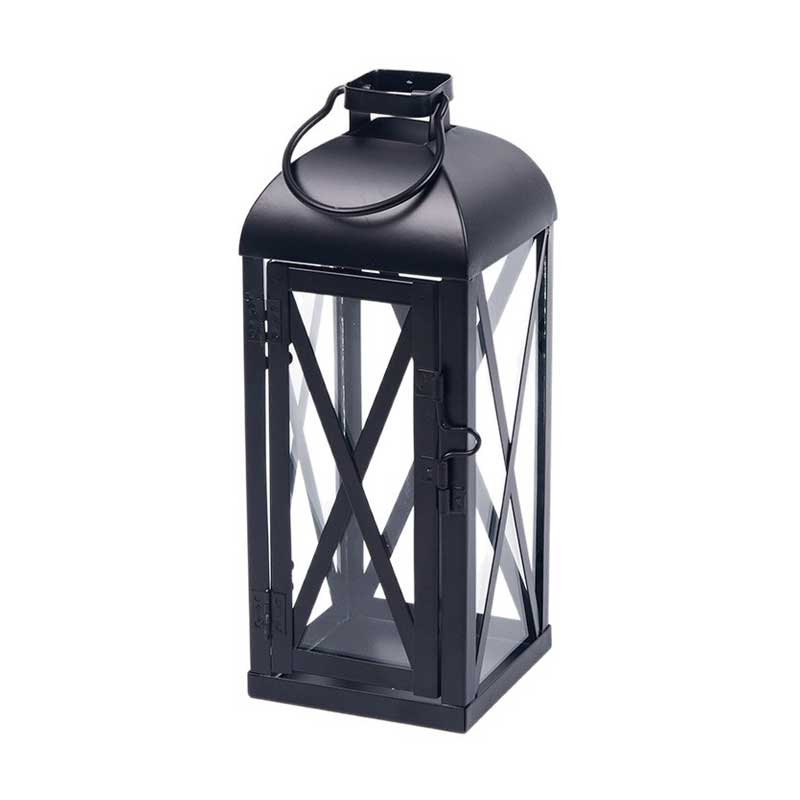 Retro Modern Iron Candle Holder Lantern Cross Grid Glass Windproof Decor