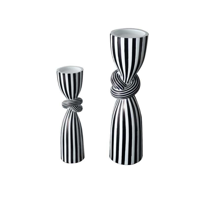 Knot-Shaped Black and White Striped Candlestick