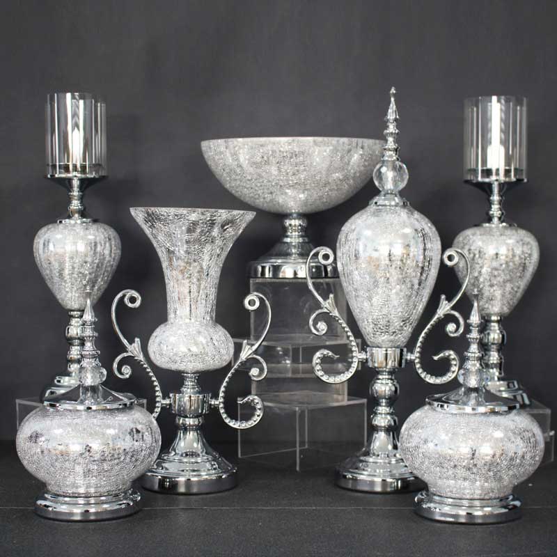 Silver Metal and Glass Candlestick European Home Decor Ornament Color:Silver;Size:15*15*47 1