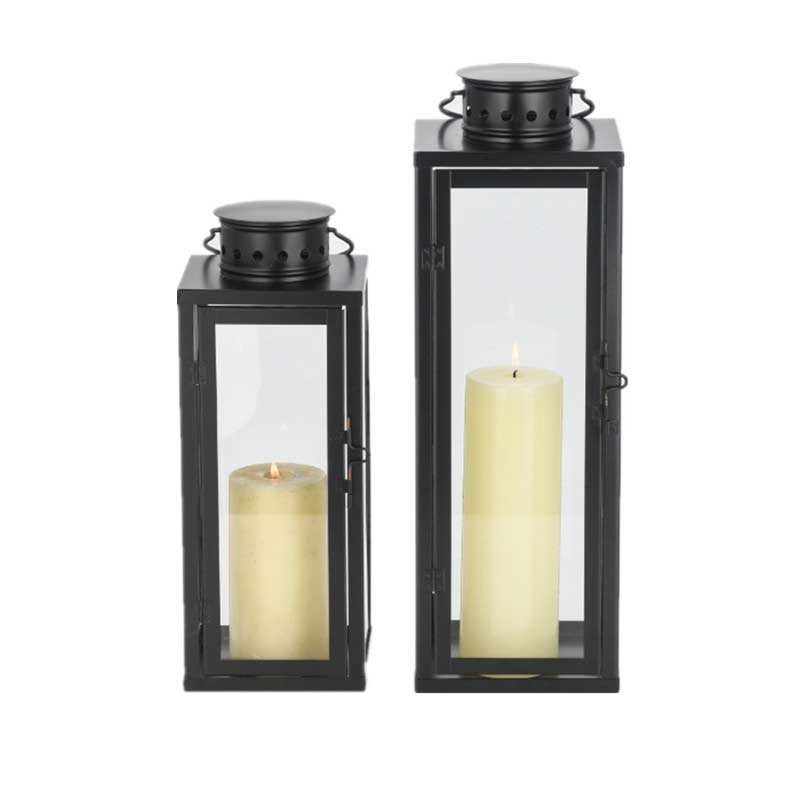 Square Iron Lantern Candle Holder Vintage Handheld Outdoor Decor