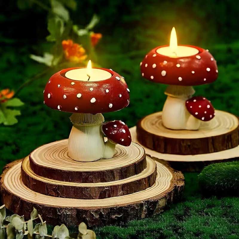 Cute Mushroom Resin Candle Holder Retro Fairy Tale Home Decor Color:mushroom 1