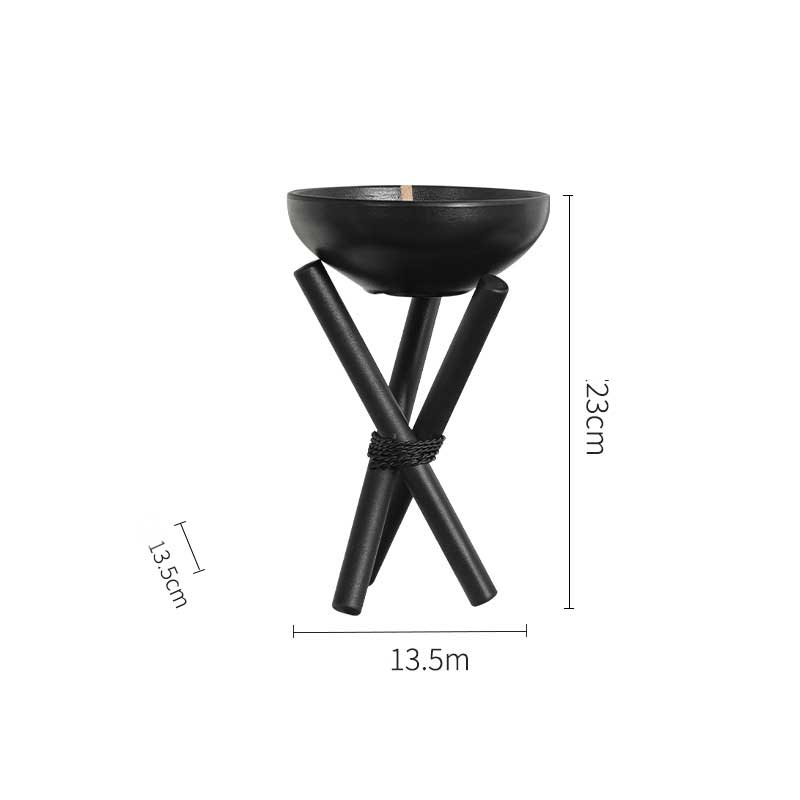 Minimalist Black Tripod Metal Candle Holder Creative Rope Knot Decor Color:Black 2