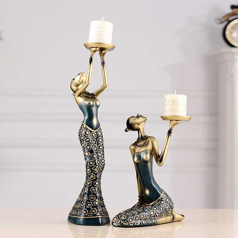 Modern Abstract Figure Resin Lady Candlestick | Luxury Creative Home Decor Color:Blue 1