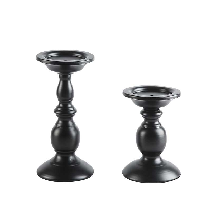 Black Pillar Candle Holder , Retro Iron Metal Elegant