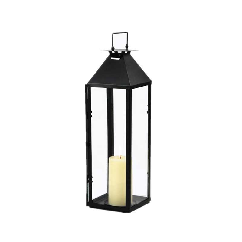 Minimalist Iron Candle Holder Lantern Floor Standing Glass Windproof Decor