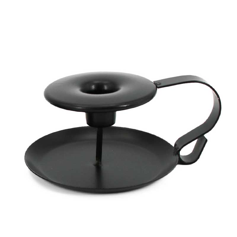 Vintage  Black and White Iron Candle Holder with Handle Black