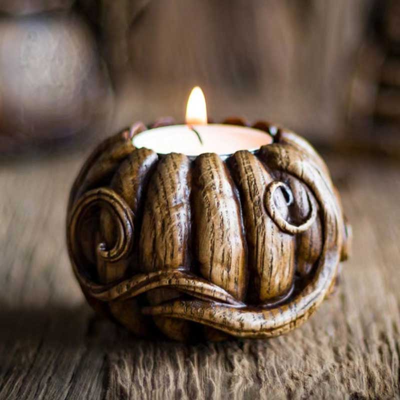 Halloween Pumpkin Candlestick | Vintage Resin Jack-O'-Lantern Decor Color:Copper 1