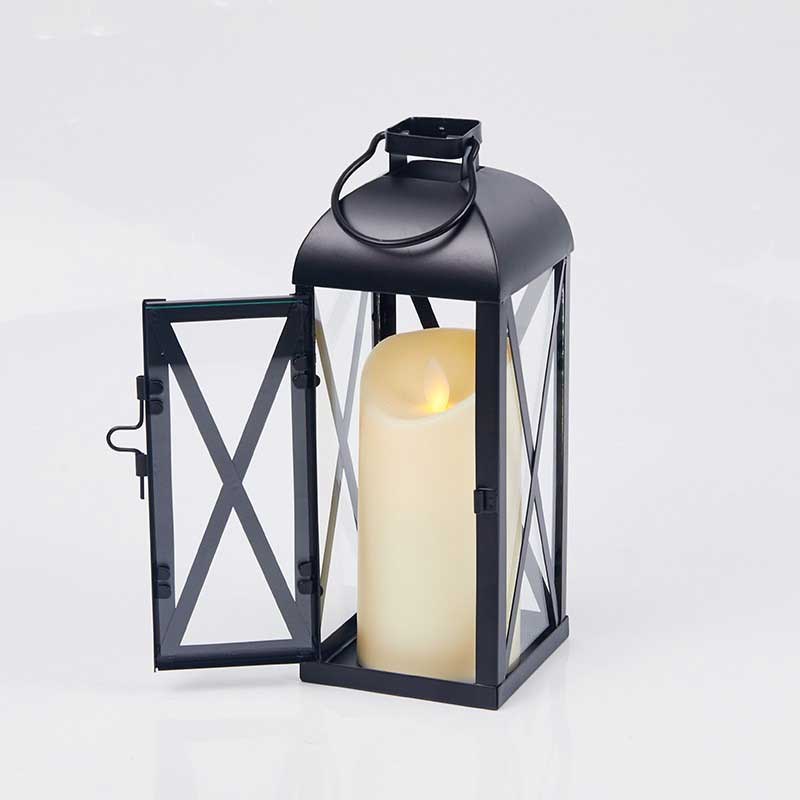Retro Modern square Iron Candle Holder Lantern,Cross Grid Glass Windproof Decor Color:Black 1