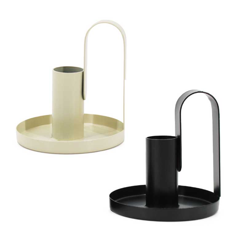 Black & Beige Iron Candle Holder with Arched Handle