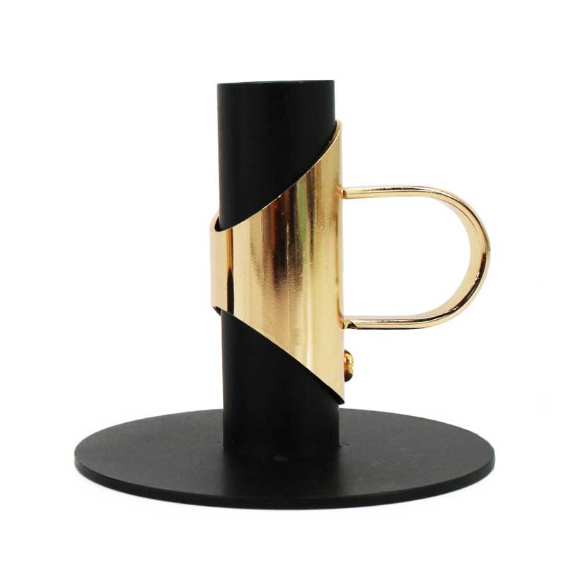 Modern Minimalist Iron Color-Block Candlestick Holder With Handle Black