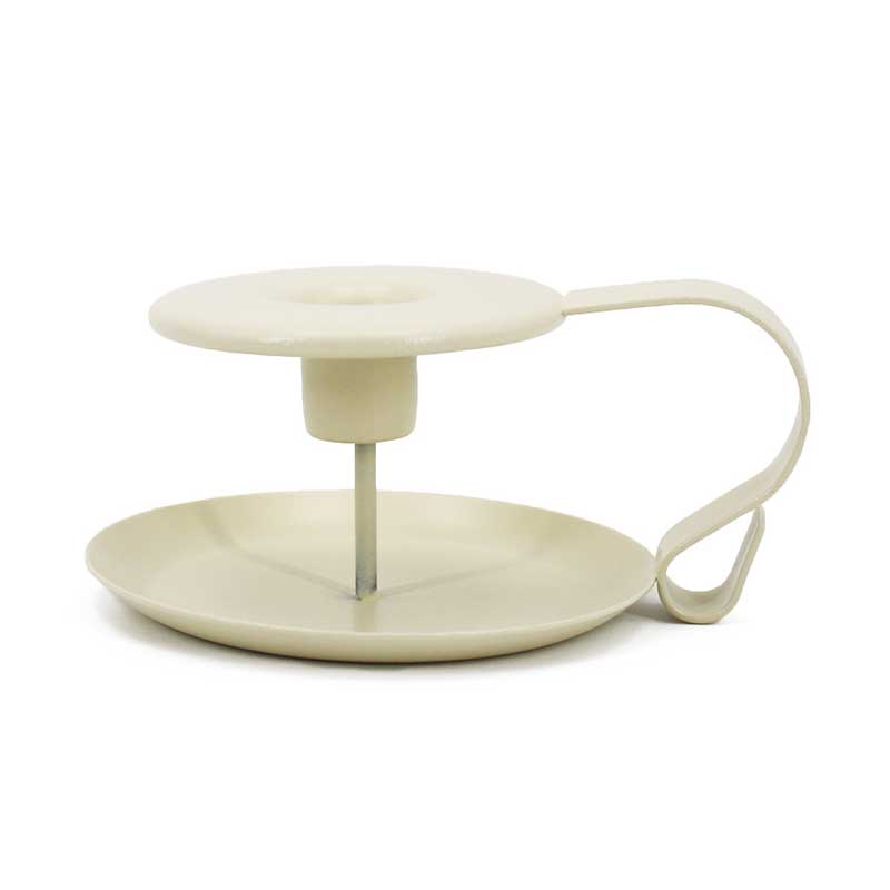 Vintage  Black and White Iron Candle Holder with Handle Beige