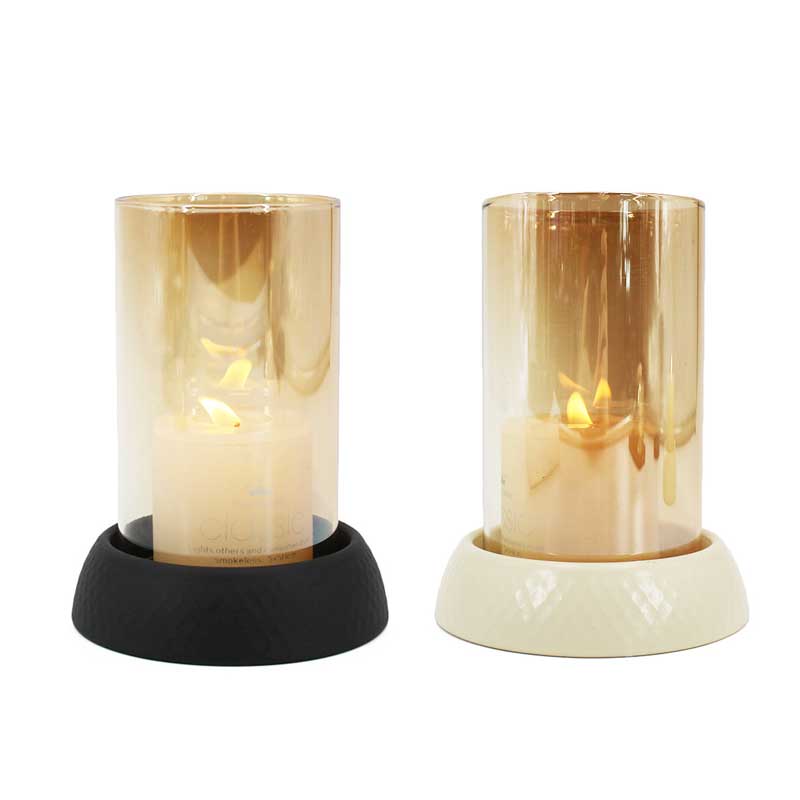 Modern Minimalist Iron Pillar Hurricane Candle Holder amber