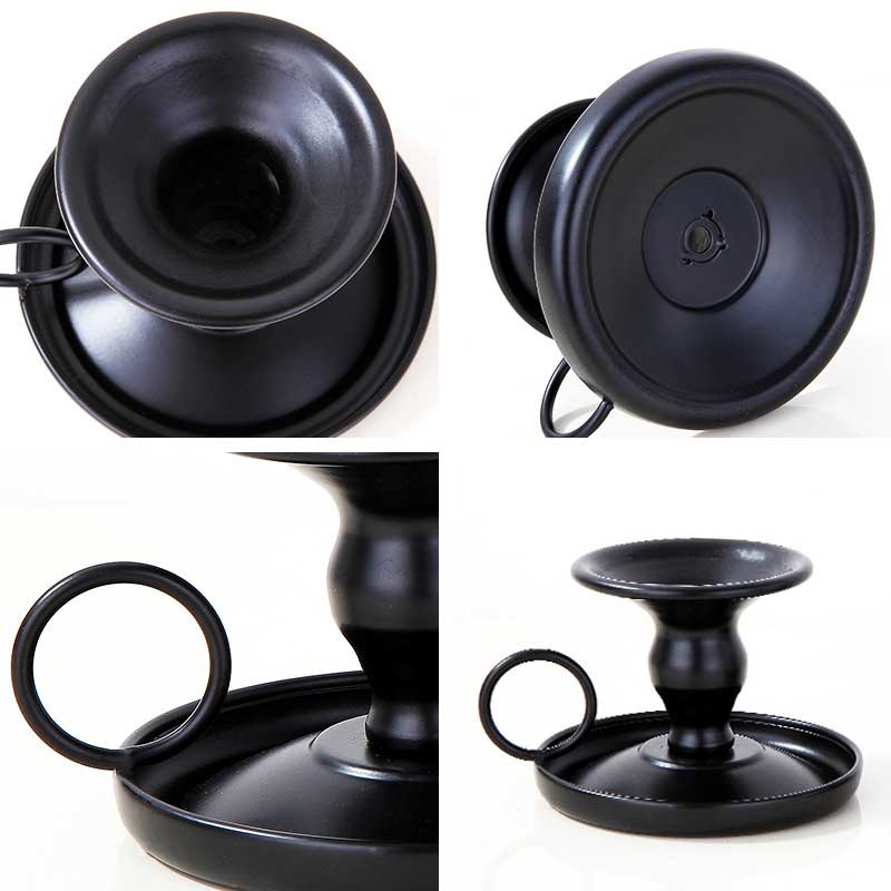 Simple Iron Black Chamberstick Round Handle Color:Black 2