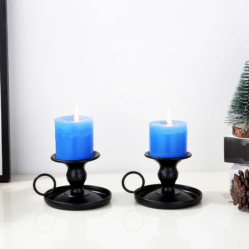 Simple Iron Black Chamberstick Round Handle Color:Black 1