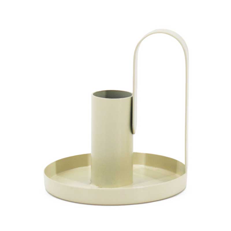 Black & Beige Iron Candle Holder with Arched Handle Beige