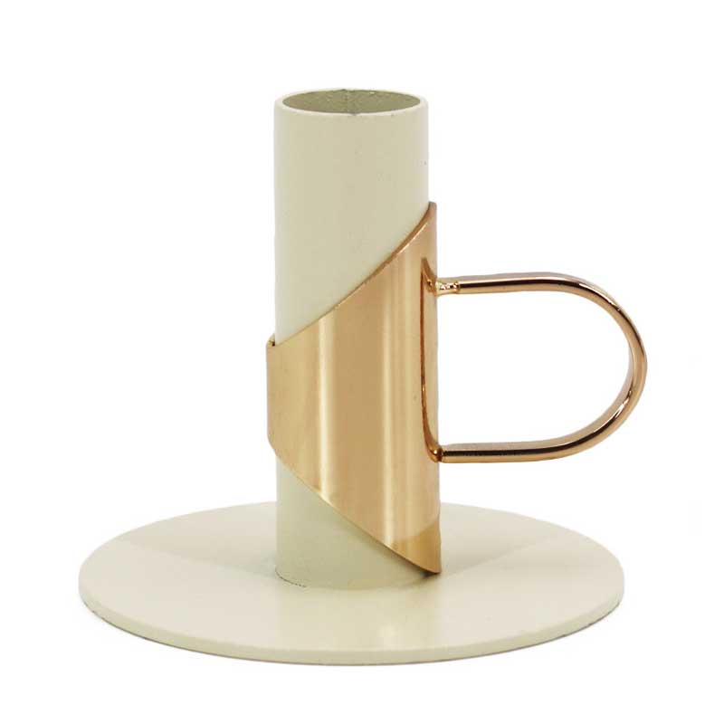 Modern Minimalist Iron Color-Block Candlestick Holder With Handle Beige
