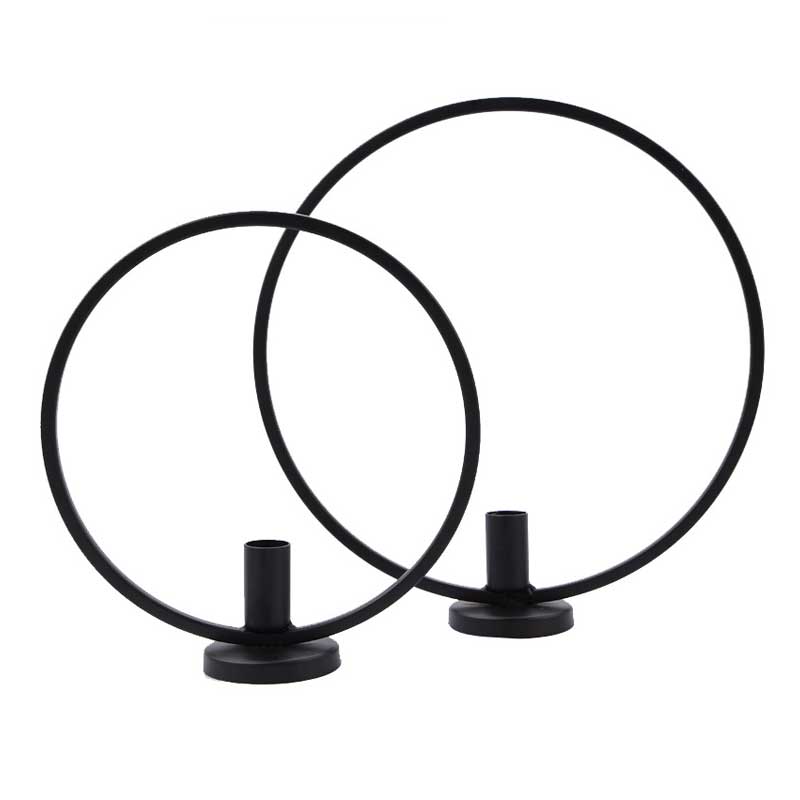 Black Minimalist Geometric Circle Iron Candle Holder
