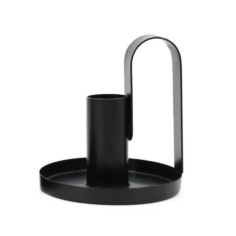 Black & Beige Iron Candle Holder with Arched Handle Blakc