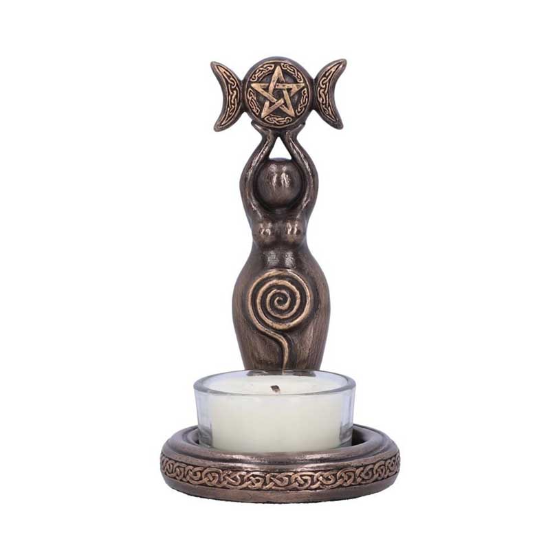 Triple Goddess Resin Candle Holder Retro Celtic Knotwork Decor Copper
