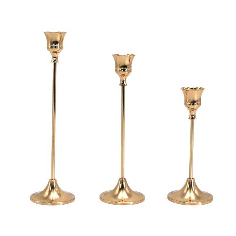 Alloy Golden Candlestick Holder Set of 3