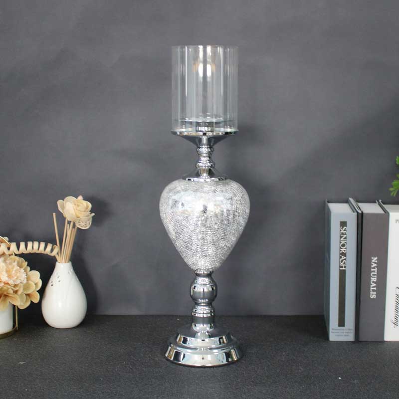 Silver Metal and Glass Candlestick European Home Decor Ornament Color:Silver;Size:15*15*47 2