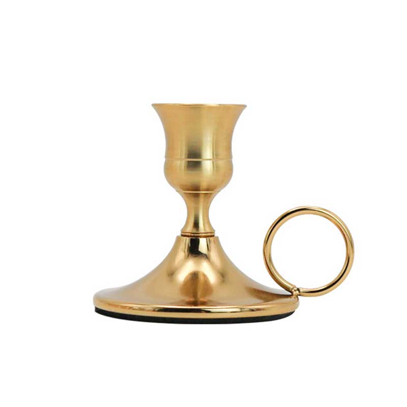 Nordic Iron Candlestick Holder With Round Handle Golden