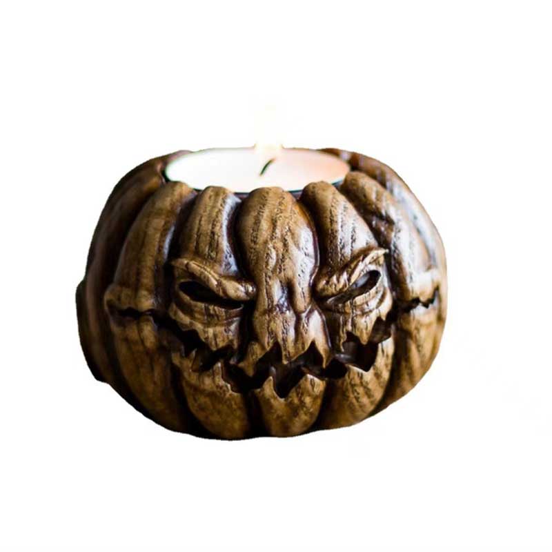Halloween Pumpkin Candlestick | Vintage Resin Jack-O'-Lantern Decor