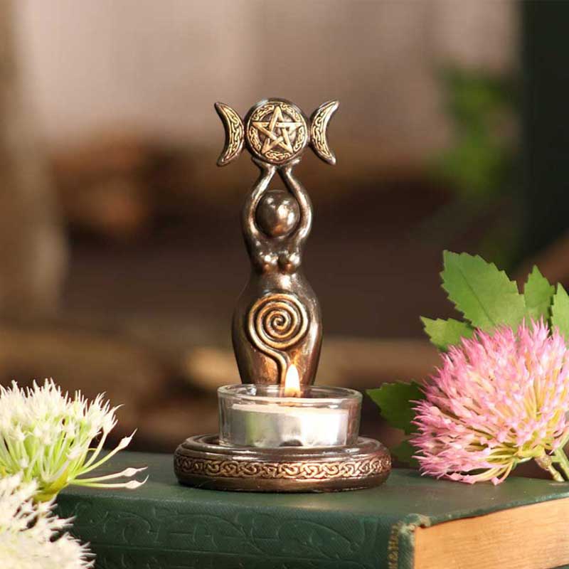 Triple Goddess Resin Candle Holder Retro Celtic Knotwork Decor Color:Copper 2