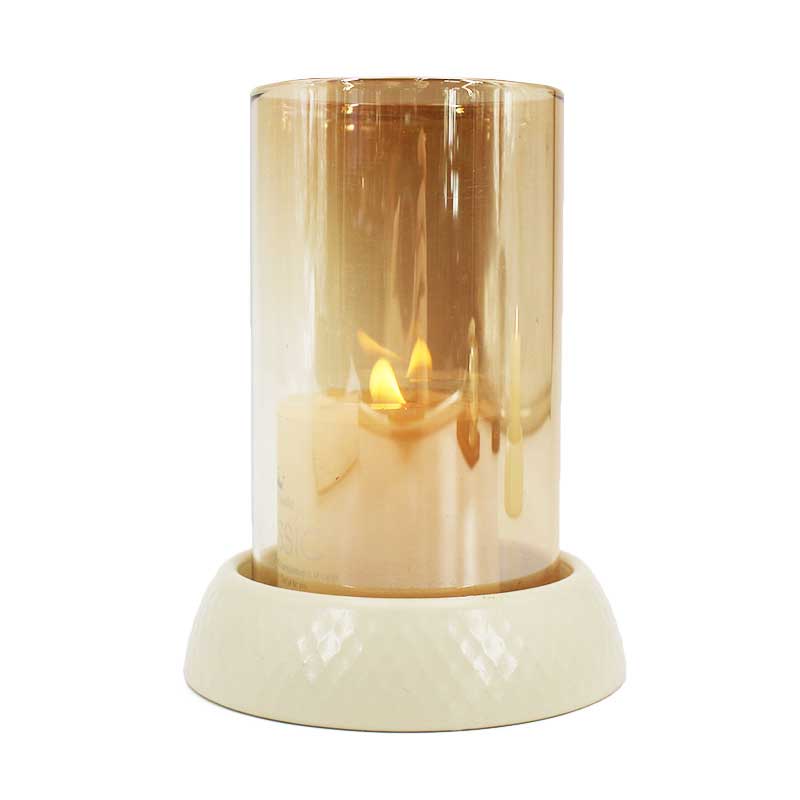 Modern Minimalist Iron Pillar Hurricane Candle Holder amber Beige