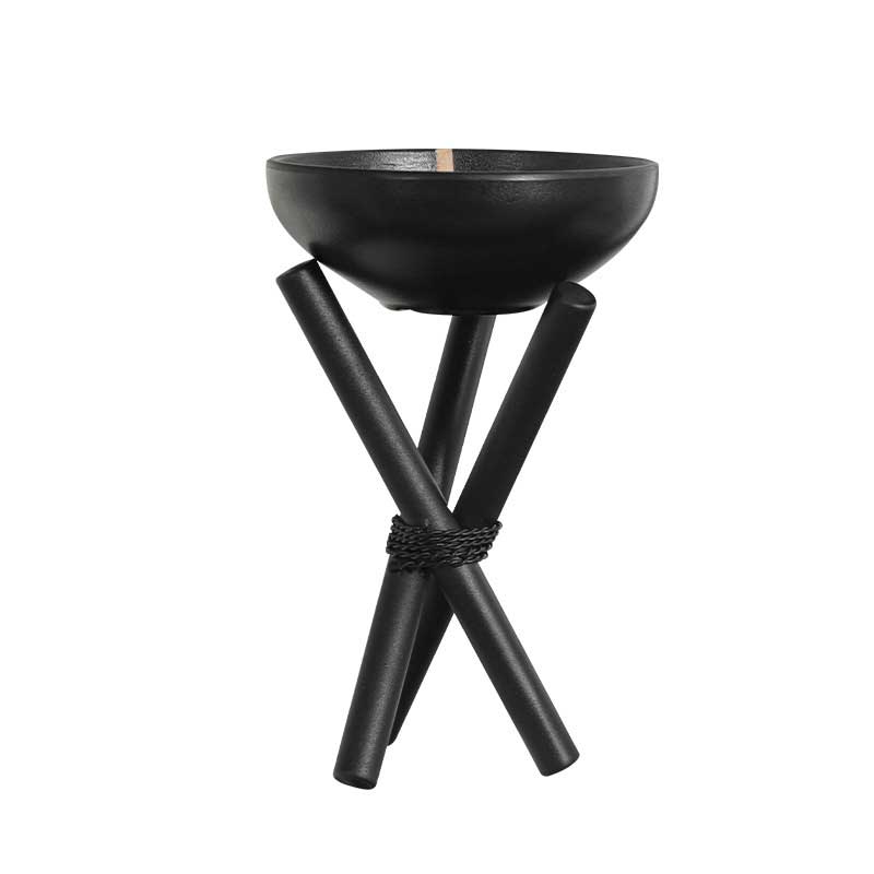 Minimalist Black Tripod Metal Candle Holder Creative Rope Knot Decor