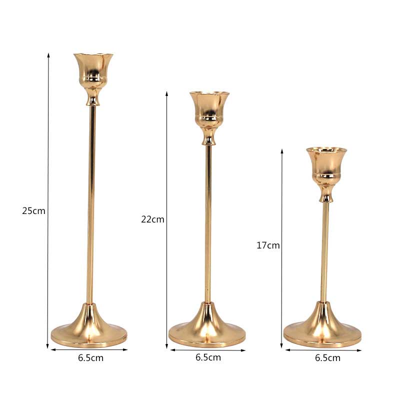 Alloy Golden Candlestick Holder Set of 3,Round Base Color:Gold;Size:6.5*6.5*17cm 2
