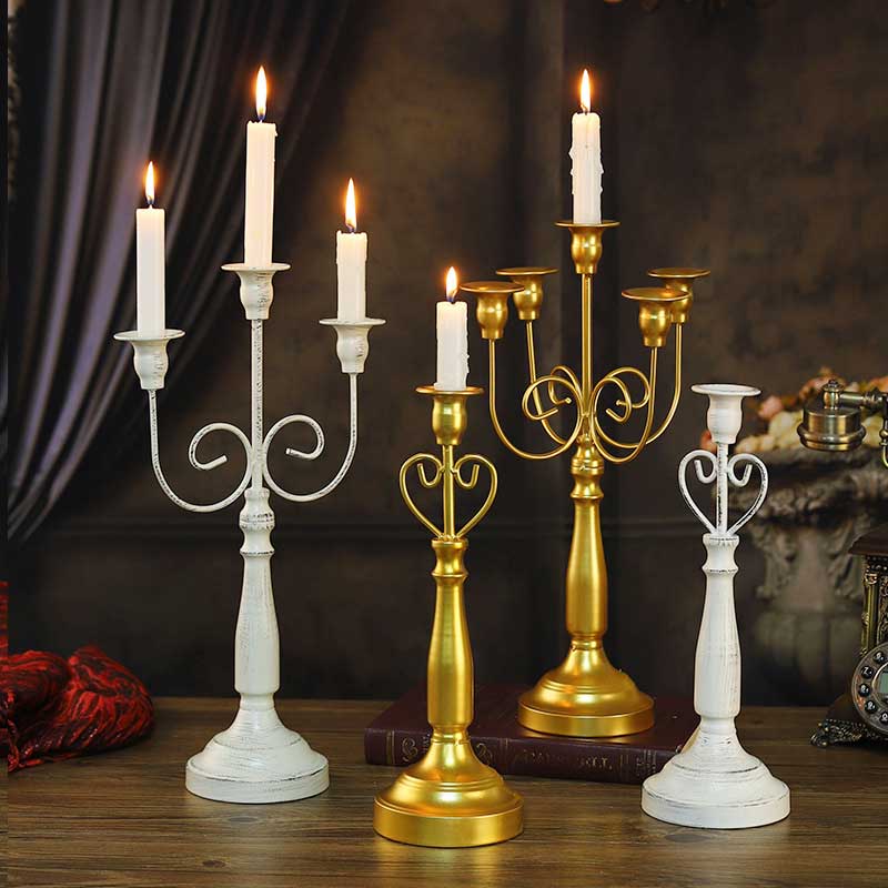 European Vintage Three-Arm Iron Candle Holder Color:Golden 2