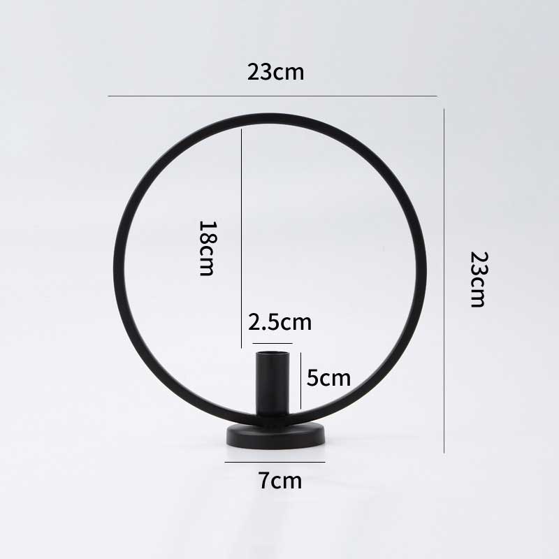 Black Minimalist Geometric Circle Iron Candle Holder Color:Black 1