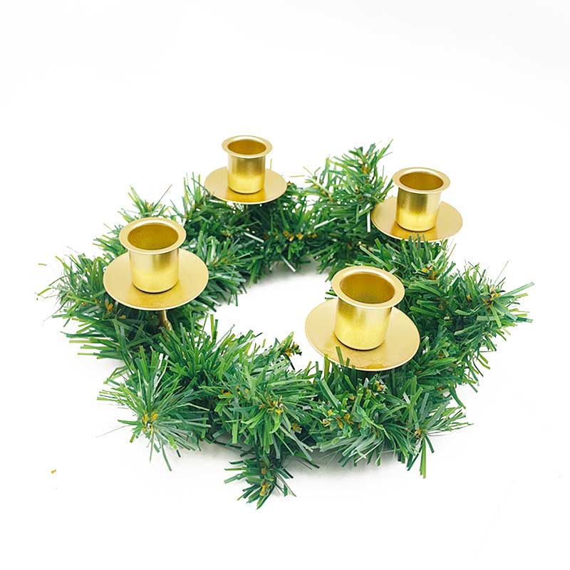 Christmas Pinecone Red Berry Iron Candlestick | Festive Wreath Candle Holder