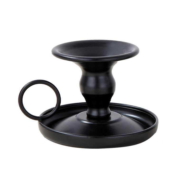 Simple Iron Black Candle Holder With Round Handle