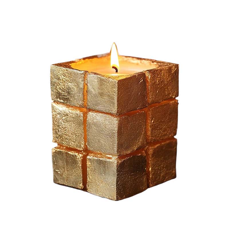 Golden block candle holder