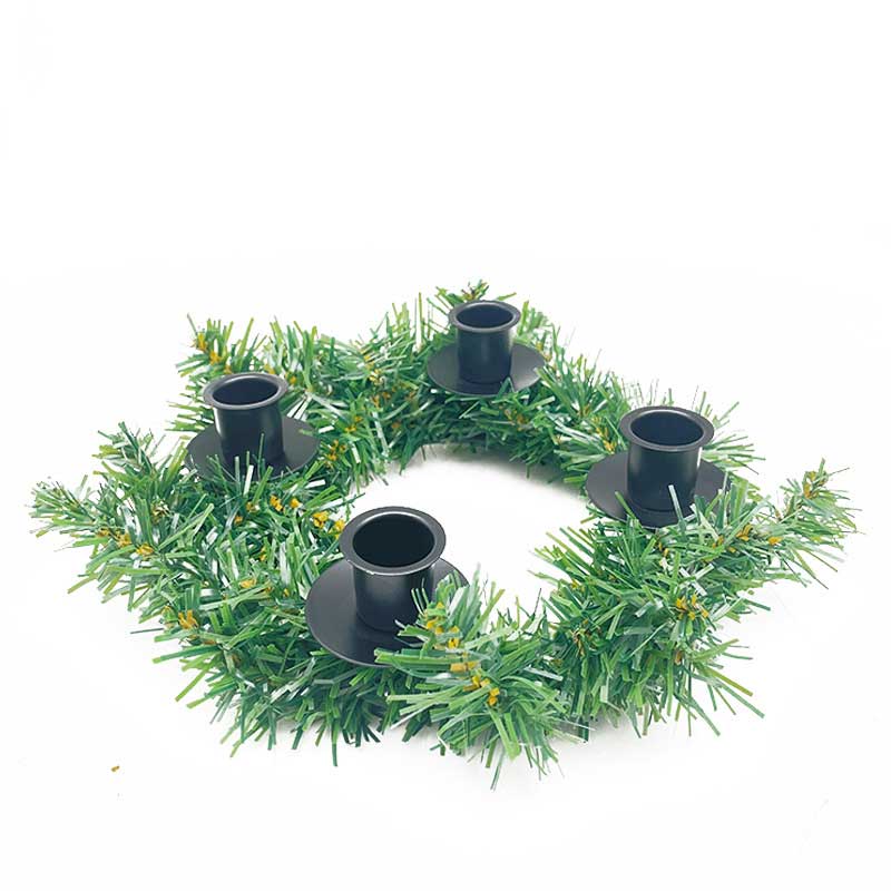 Christmas Pinecone Red Berry Iron Candlestick | Festive Wreath Candle Holder Black