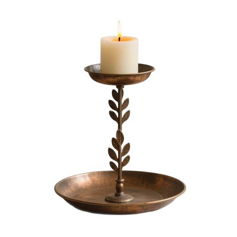 Vintage Iron Leaf Candlestick | Two-Tier Candle Holder and Tray