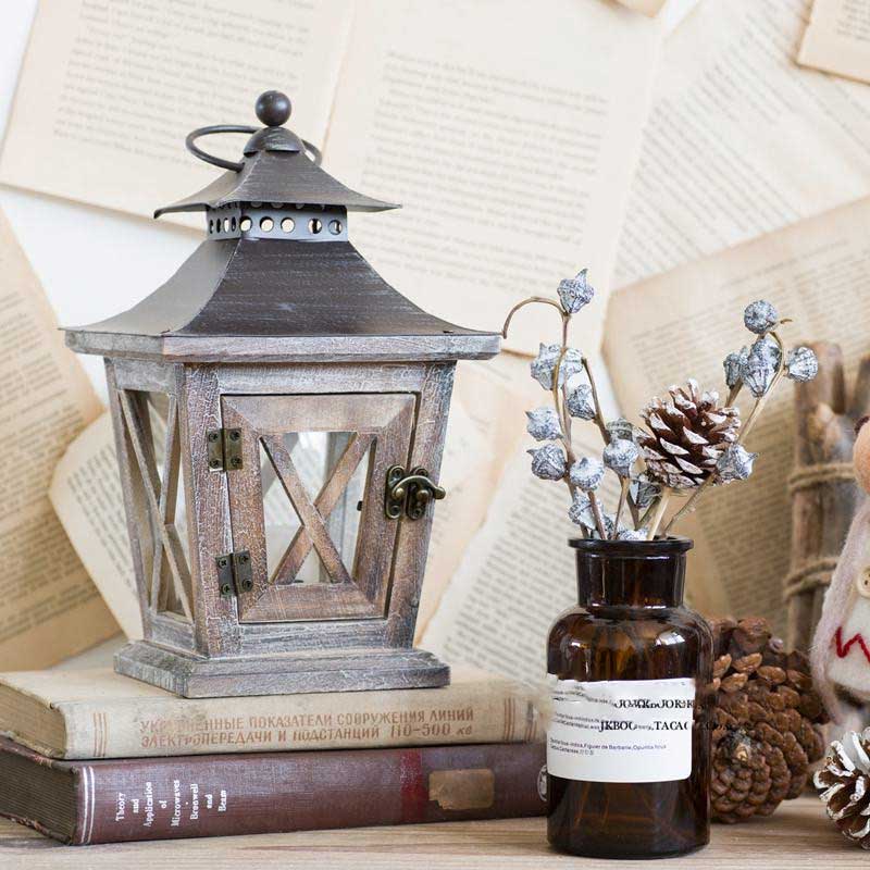 Vintage Distressed Wooden Candle Lantern Color:Nature 1
