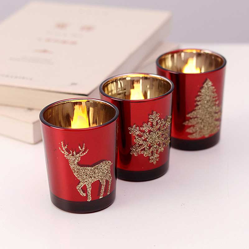 Christmas Glass Votive Candle Cup Set - Reindeer, Snowflake, & Christmas Tree Color:Snowflake 2