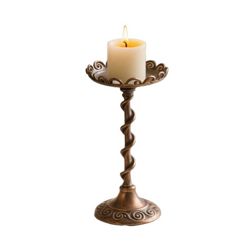 Vintage Iron Lotus Candlestick | Spiral Stem Candle Holder